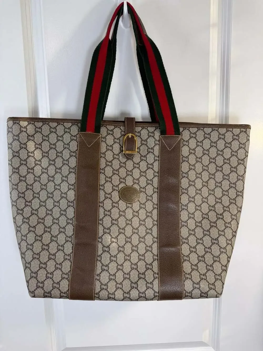 Authentic Vintage Gucci Plus GG Monogram Sherry Line Web Tote Bag